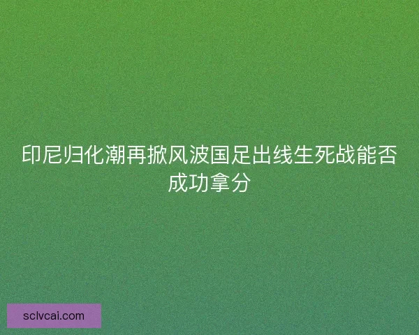 印尼归化潮再掀风波国足出线生死战能否成功拿分