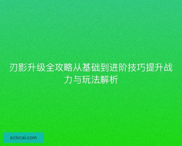 刃影升级全攻略从基础到进阶技巧提升战力与玩法解析